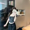 Camiseta de Tirantes de Manga Corta con Rayas Estilo Coreano para Mujer, Verano, Ajustada, Corta