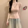 Ropa de Mujer 2026 Verano Nuevo Diseño Estilo Coreano Nicho Encaje Patchwork Suave Elegante Cuello en V Suéter de Punto Casual