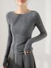 Yangzi Hilo Textura de Lana Sin Costuras Corte Ajustado Ropa Interior para Mujer Primavera 2025 Cuello Redondo Suéter Básico de Capa Gris 060
