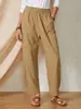 2026 Deseo Aliexpress Primavera y Verano Nuevos Color Sólido Bolsillo Cintura Elástica Algodón Lino Holgados Casual Pierna Ancha Pantalones Largos para Mujer