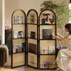 Biombo Dobrável de Rattan Estilo Vintage para Sala de Estar, Quarto, Hall de Entrada, De Frente para a Porta, Divisória Estilo Francês, Estante de Livros de Armazenamento