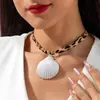 Joyería Estilo Europeo y Americano Temática Oceánica Cruz Concha Estrella de Mar Colgante Estampado de Leopardo Cristal Collar Exagerado Clavícula Comercio Exterior