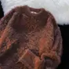 Estilo Perezoso Otoño e Invierno Terciopelo Imitación de Visón Suave y Ceroso Tejido de Punto para Hombres y Mujeres Retro Americano Color Puro Cuello Redondo Jersey para Parejas Top de Moda