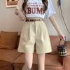 Shorts Casuais Bege para Mulheres Verão Novo Estilo Cintura Alta Pequena Aparência Emagrecedora Linha A Roupa de Trabalho Calças de Perna Larga