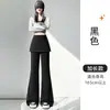 Calça pantalona com falso cós de duas peças para mulheres, nova moda outono, calça de moletom esportiva, cintura alta, modelagem slim, casual, comprimento total, boca de sino
