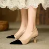 Novidade Primavera e Verão 2026 Sapatos Femininos de Bico Fino com Salto Agulha, Estilo Francês, Sapatos de Salto Alto Simples e Elegantes, Sapatos Femininos de Salto Alto Marrons Splicados com Boca Rasa
