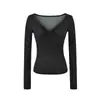 Camiseta de Manga Larga Retorcida con Cuello en V Profundo para Mujer, Estilo Puro y Sexy, Realza el Busto, Corte Ajustado, Ceñida a la Cintura, Top Corto de Moda