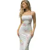 Nuevo Vestido de Verano para Mujer Estilo Francés Elegante y Romántico Malla Estampado Floral Ajustado Ceñido a la Cintura de Longitud Media