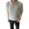 Estilo Old Money Americano Tricô Canelado Gola Polo Manga Curta Unissex Simples Casual Versátil Caimento Relaxado Top Camiseta