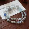 Pulsera de Aguamarina Natural Fresca y Elegante, Pulsera de Cuentas de Cristal de Piedra Lunar Gris, Pulsera de Cristal de Gama Alta con Estilo Versátil