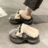 Pantuflas de Peluche con Lazo a la Moda y Lindas para Mujer, Nuevas Pantuflas de Algodón Cerradas Cómodas Estilo Hada para Mujer, Otoño e Invierno 2025