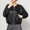Chaqueta de cuero genuino Haining auténtica para mujer, nuevo estilo 2026, cuello redondo, corta, estilo funcional, abrigo chaqueta de piel de oveja