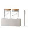 Vaso para helado de Amazon bebida fría jugo Vaso para agua de coche de doble sección vaso con pajita bambú Vaso Mason con tapa