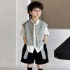 Colete Masculino Estilo Chinês 2026 Novo Modelo Primavera/Verão com Bordado Floral Tridimensional, Gola Redonda, Colete Azul, Roupa Infantil Retrô, Atacado