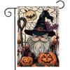 2024 Nueva Bandera de Jardín Transfronteriza de Halloween Gnomos Calavera Rosa Decoración de Patio Bandera de Jardín de Lino de Doble Cara