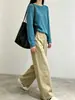 Malha azul lago! Cardigã de tricô de manga longa com bainha dobrada e um ombro só, um top de tricô de caimento solto para o início do outono que ilumina a tez, estilo feminino H091209