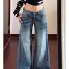 Jeans Acampanados Sueltos Azul Profundo Vintage para Mujer 2026 Nuevo Invierno Cintura Baja Lavados Pierna Ancha Pantalones Largos hasta el Suelo