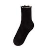 Meias de cano médio femininas jk preto e branco orelha de madeira meias femininas cor sólida meias felpudas casuais meias pretas meias de estudante primavera e outono