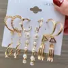 Set de Aretes de Aro con Perlas para Mujer Pendientes Geométricos Pendiente Círculo