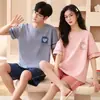 Pijama Casal Feminino Verão Manga Curta Shorts Gola Redonda Pulôver Algodão Casual Casual Xadrez Coreano Conjunto Homewear