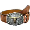 Nuevo Cinturón de Cuero para Hombre Estilo Vaquero Occidental Retro con Hebilla de Placa Repujada Hebilla de Aleación Cabeza de Toro Cinturón de Cintura