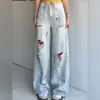 Jeans Ripped de Perna Reta com Salpicos Denim High Street Feminino Primavera Outono 2026 Novo Estilo Emagrecedor Solto Casual Design Moderno Calça de Perna Larga