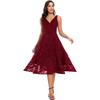 Vestido de Noche Europeo y Americano Temu para Mujer Comercio Exterior Transfronterizo AliExpress Cuello en V Encaje Bordado Vestido Largo para Fiesta de Cumpleaños