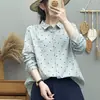 Camisa de manga larga de gasa de algodón de doble capa con lunares para mujer, estilo artístico vintage, lunares pequeños, suave, hipoalergénica, transpirable, algodón puro, top de corte holgado