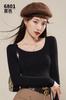 Jiaxuan Dourado 6801 Feminino Grande Gola Redonda Lisa Modal Fino Elástico Roupa Íntima Peça Única Camiseta Básica