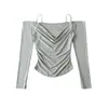 Ws9303-26 Conjunto Sexy de Duas Peças com Top de Manga Longa + Camisole, Estilo Verão, Versão Coreana, Caimento Ajustado, Ombro a Ombro