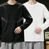 Camiseta fina de manga larga para hombre para otoño, color liso, elástica, secado rápido, corte holgado, cuello redondo casual moderno, camiseta interior