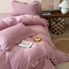 Conjunto de Quatro Peças com Renda Francesa Colorida Sólida Estilo Creme de Alto Peso Lã de Leite Estilo Colcha Classe A Roupa de Cama de Lã Outono/Inverno
