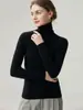 Suéter de cuello alto 100% cachemira pura para mujer, camiseta base de punto ajustada, suéter de cachemira cálido para otoño e invierno