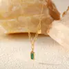 Collar de clavícula cuadrado pequeño a rayas verde malaquita estilo INS chapado en oro real de 18K nicho retro joyería de acero inoxidable