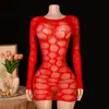 Bodysuit de Peixe em Renda com Strass Brilhante Estilo Natalino Transfronteiriço Vermelho Erótico com Recortes Sexy Peça Única Lingerie Pijama