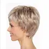 Peluca Gradiente Dorado Peluca para Personas de Mediana Edad y Mayores Cabello Corto Rizado para Mujer Cubierta para el Cabello Gris Dorado Gradiente Cabello Corto Liso Europeo y Americano Transfronterizo