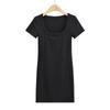 YPFF Moda Feminina Moda Europeia e Americana Pulôver Gola Quadrada Vestido de Uma Peça Cor Sólida Slim-fit Vestido de Manga Curta Saia de Quadril