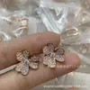 Colar Trevo Banhado a Ouro Rosé 18K de Van Gogh com Pétalas Totalmente em Diamante, Diamante Único, Corrente para Clavícula Trevo da Sorte de Luxo Leve, Presente para Namorada