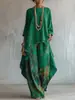 Conjunto de Calça Wide Leg Estampada Estilo Europeu e Americano 2026 para Mulheres, Conjunto de Moda Casual com Top Assimétrico Solto
