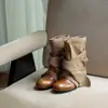 Botas de caña media con cordones, punta redonda, talla grande, modelo 2026, botas de cowboy adelgazantes con lazo, botines western, estilo coreano retro otoño-invierno