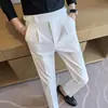 Pantalones de Traje Casual Negros Rectos de Negocios Modernos de Cintura Alta Ajustados para Hombre