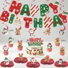 Bandeirola Puxa-Bandeira de Aniversário de Natal Desenho Animado Fofo Papai Noel Banner de Letras Enfeites Suspensos Espirais Toppers de Bolo Decorações