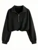 2025 Nueva Moda Casual Deportiva Transfronteriza Europea y Americana para Mujer, Sudadera con Media Cremallera y Cuello, Chaqueta Moldeadora de Cintura, Manga Larga, Invierno
