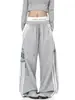 Calça de Moletom Cool Estilo Americano para Mulheres com Cintura de Retalhos, Cordão, Perna Reta, Perna Larga, Esportes, Dança, Calças Longas Casuais