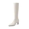Botas largas súper elásticas para mujer, botas de ajuste ceñido, nuevo estilo otoño e invierno, punta cuadrada, cremallera lateral, versión coreana, botas elásticas de tacón alto, botas de caña alta para mujer