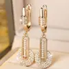 Brincos Redondos Geométricos de Diamante Completo de Luxo Leve para Mulheres, Estilo Exquisito para o Dia a Dia Que Realça a Elegância, Brincos Longos com Cravação de Diamantes