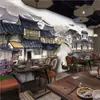 Pintura de paisaje con tinta china papel tapiz de restaurante para paisaje de huipai Jiangnan pueblo acuático papel tapiz de fondo restaurante de hot pot sala privada mural decorativo
