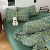 2026 Novo Estilo Simples Estilo Retrô Algodão Lavado Conjunto de Quatro Peças Capa de Edredom Lençol de Cama Conjunto de Três Peças para Dormitório de Estudante
