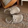 Jin Mi 2025 Primavera Nuevo Cabeza Redonda Gamuza Hebilla de Cinturón Baotou Perezosas Planas para Exterior Casual Mujer Zapatillas Baotou para Mujer