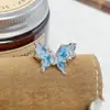 Anel Aberto Minimalista de Alto Padrão Esmaltado Azul Gelo Borboleta Nicho Leve Luxo Elegante Empilhável para Mulheres